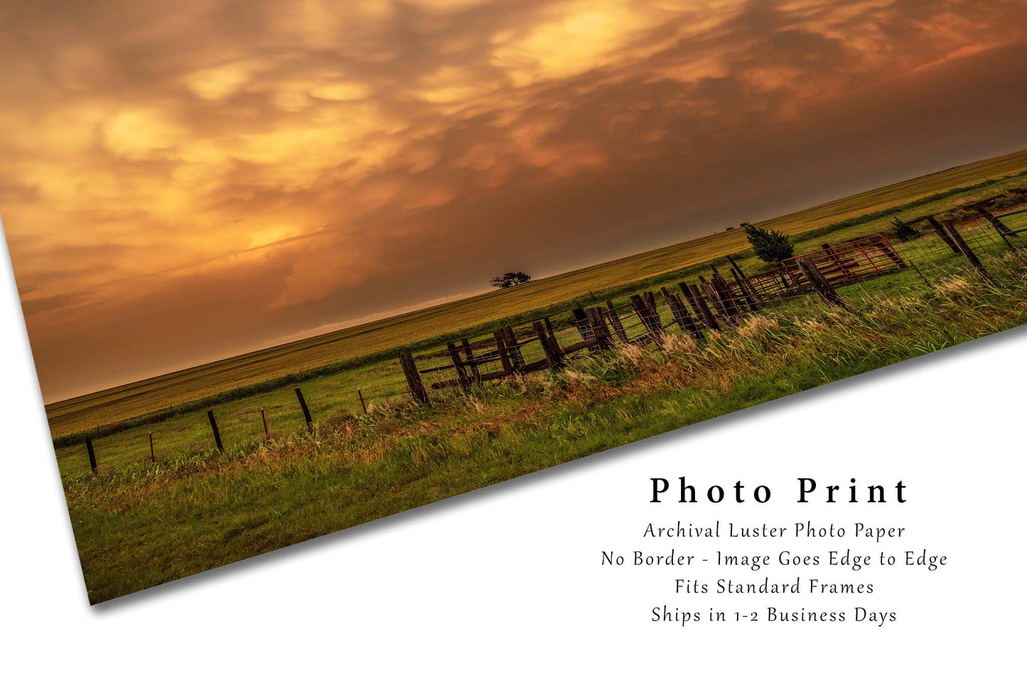 Great Plains Photography Print (Not Framed) Picture of Stormy Sky Over Fence at Sunset in Oklahoma Storm Wall Art Western Decor