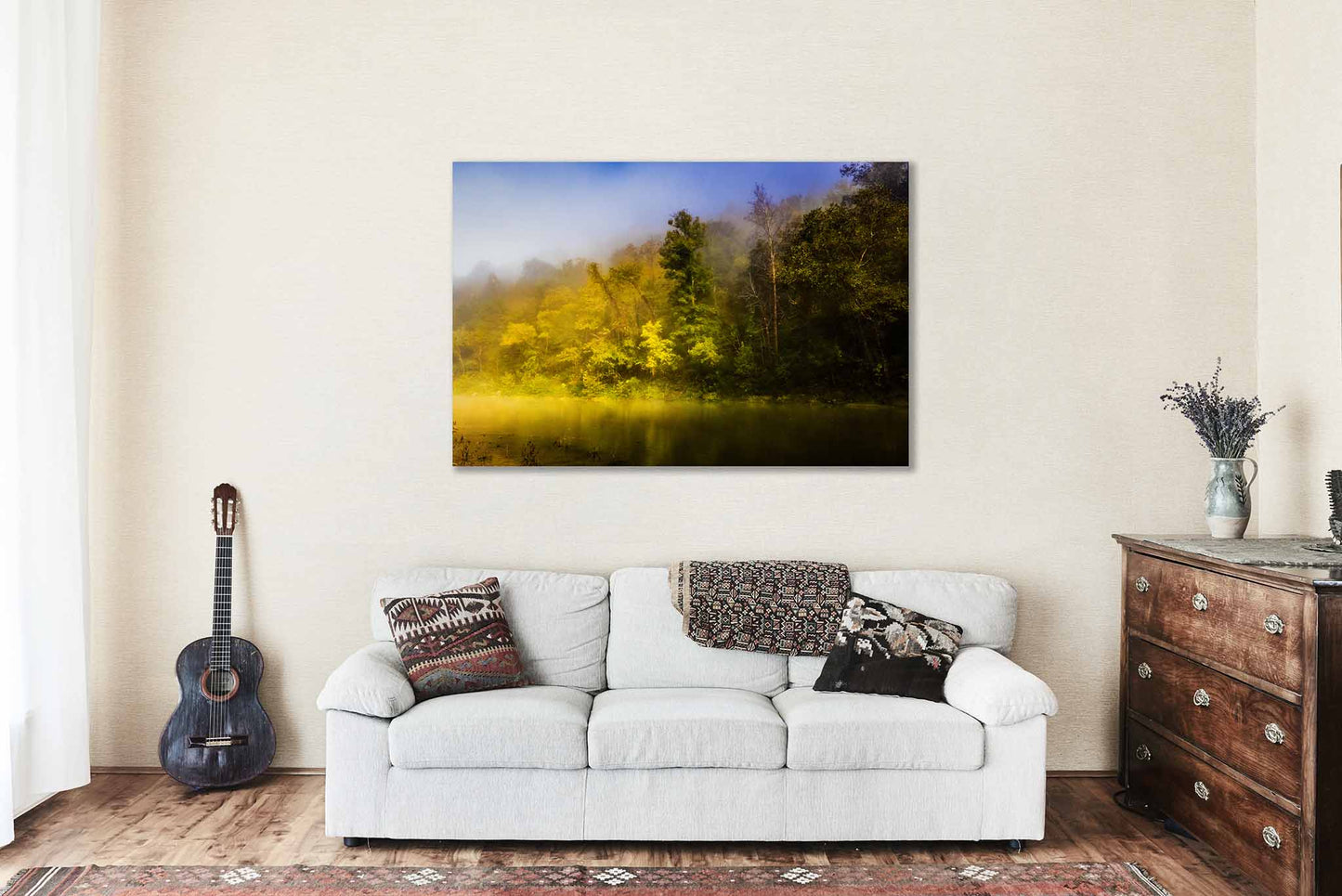 Southeastern Canvas Wall Art (Ready to Hang) Trees Illuminated by Sunlight Along Buffalo National River in Arkansas | Ozark Mountains Photography Nature Decor