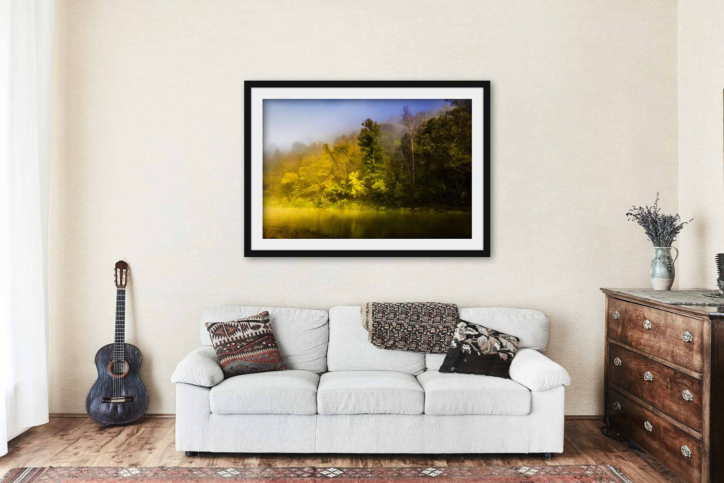 Framed Southeastern Print (Ready to Hang) Trees Illuminated by Sunlight Along Buffalo National River in Arkansas | Ozark Mountains Wall Art Nature Decor