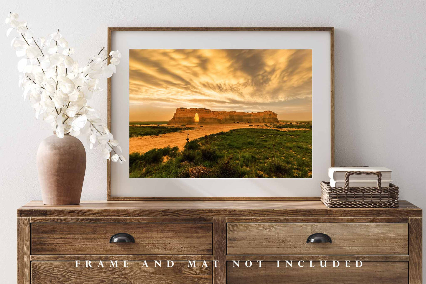 Great Plains Photography Print (Not Framed) Picture of Monument Rocks Under Stormy Sky at Sunset in Kansas Prairie Wall Art Western Decor