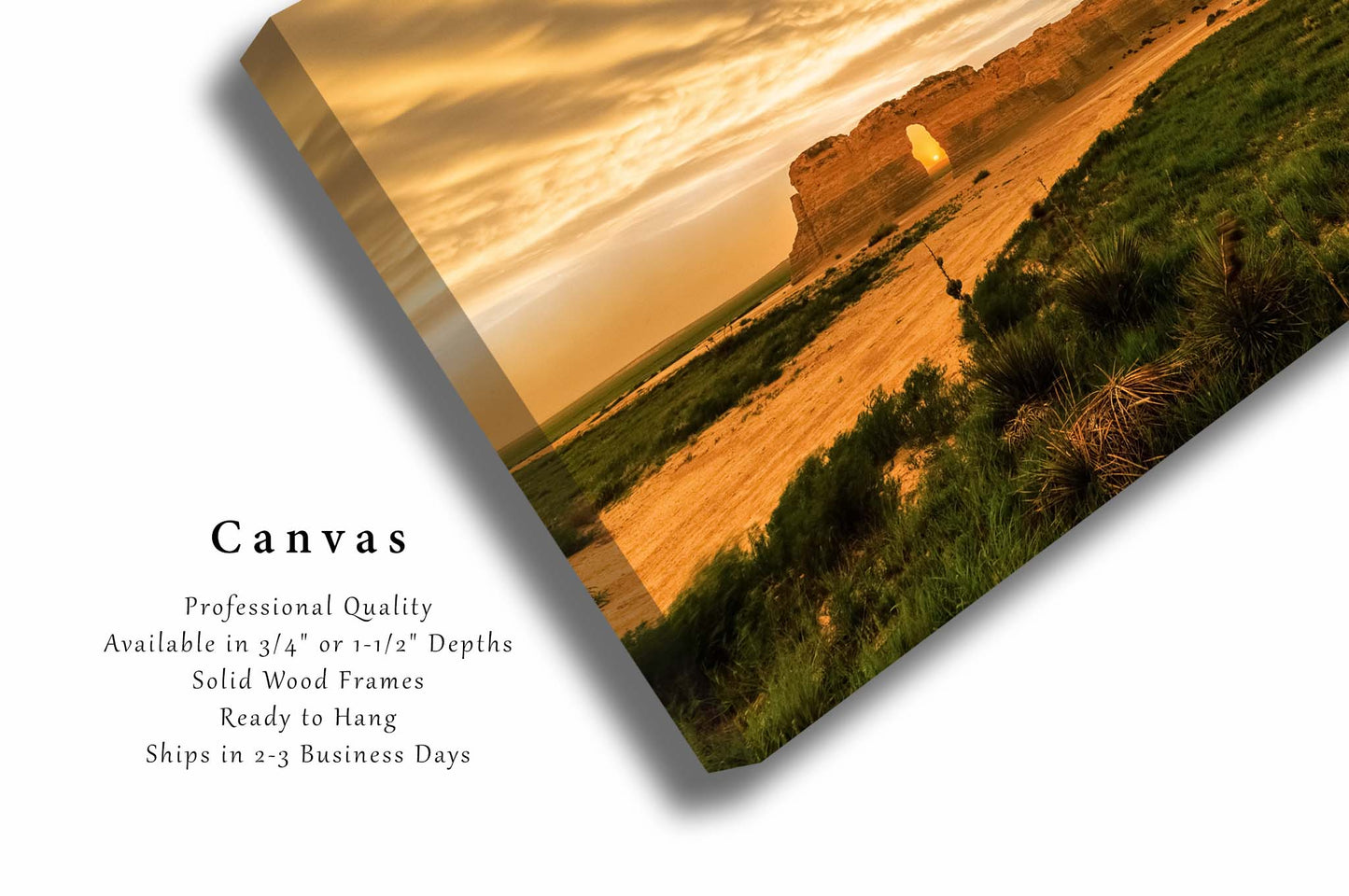 Great Plains Canvas Wall Art (Ready to Hang) Gallery Wrap of Monument Rocks Under Stormy Sky at Sunset in Kansas Prairie Photography Western Decor