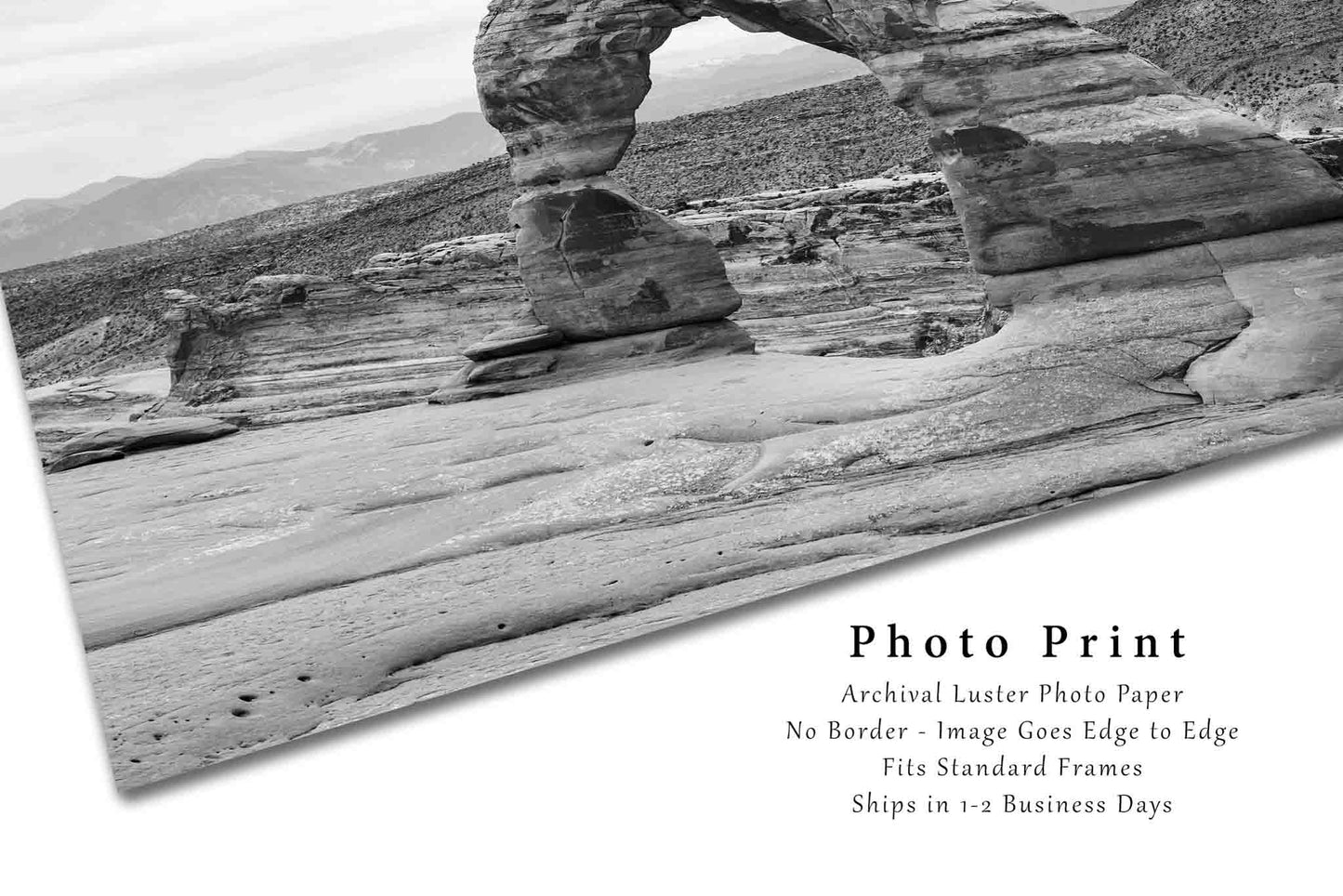 Western Photography Print - Black and White Picture of Delicate Arch Arches National Park Utah - Southwestern Wall Art Photo Artwork Decor