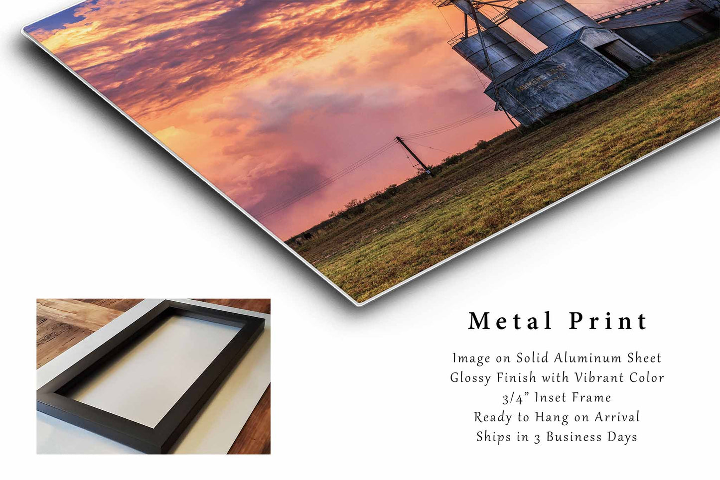 Grain Silos Metal Print | Agriculture Photography | Stormy Sky Wall Art | Small Town Texas Photo | Farm and Country Decor | Ready to Hang