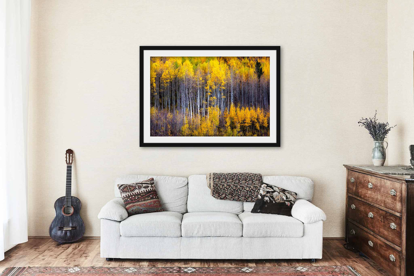 Framed Print (Ready to Hang) Picture of Aspen Trees Appearing as Reflection on Autumn Day in Colorado Nature Wall Art Rocky Mountain Decor