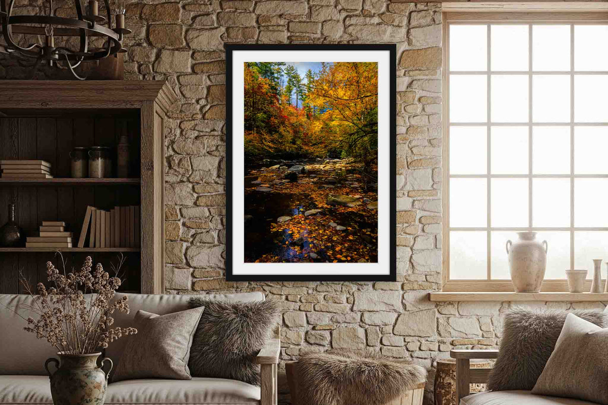 Fall Forest in North Carolina Framed Print | Great Smoky Mountains Landscape Wall Art Vertical Nature Decor