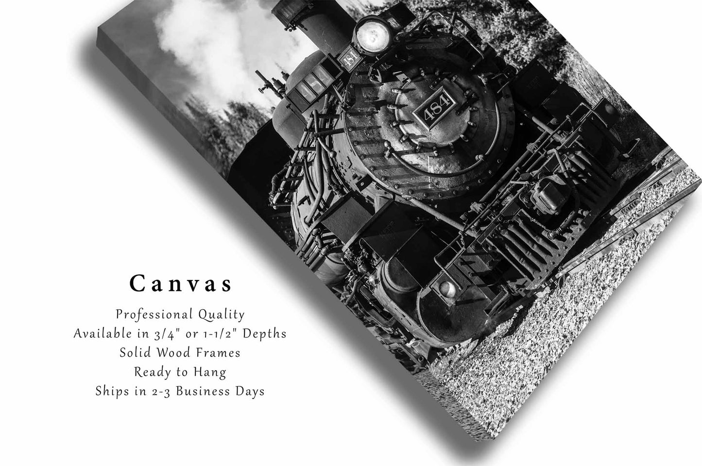 Train Canvas | Vertical Steam Engine Gallery Wrap | Black and White Locomotive Photography | Colorado Wall Art | Railroad Decor | Ready to Hang