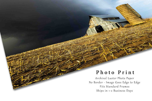 Country Photo Print | Barn and Grain Silo Picture | Kansas Wall Art | Great Plains Photography | Farmhouse Decor