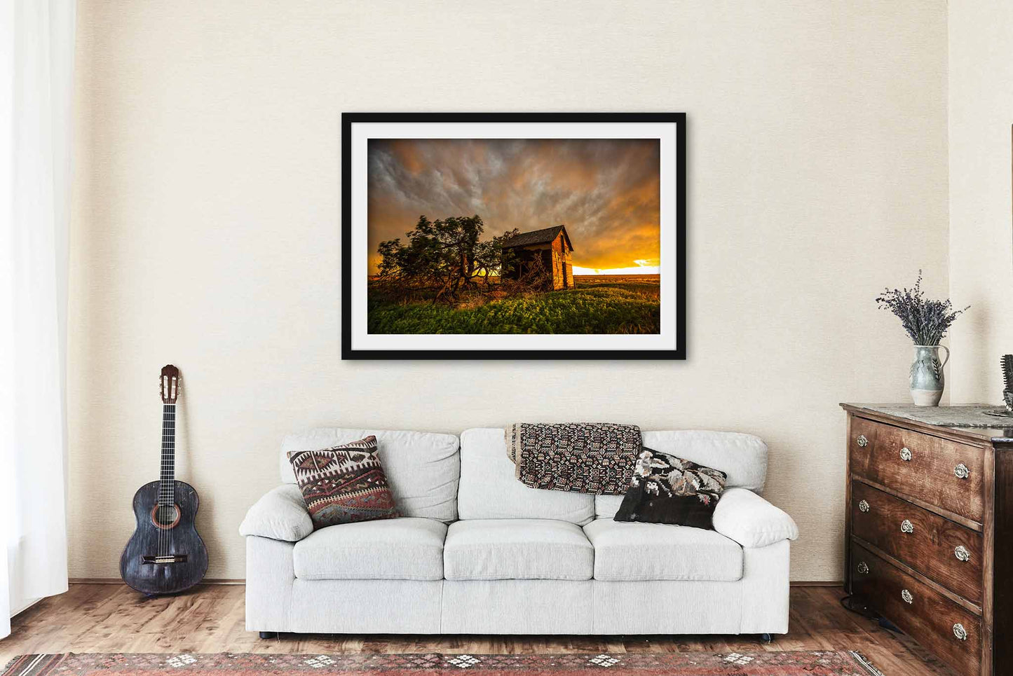 Old Barn Framed and Matted Print | Stormy Sunset Photo | Great Plains Decor | Oklahoma Photography | Farmhouse Wall Art | Ready to Hang