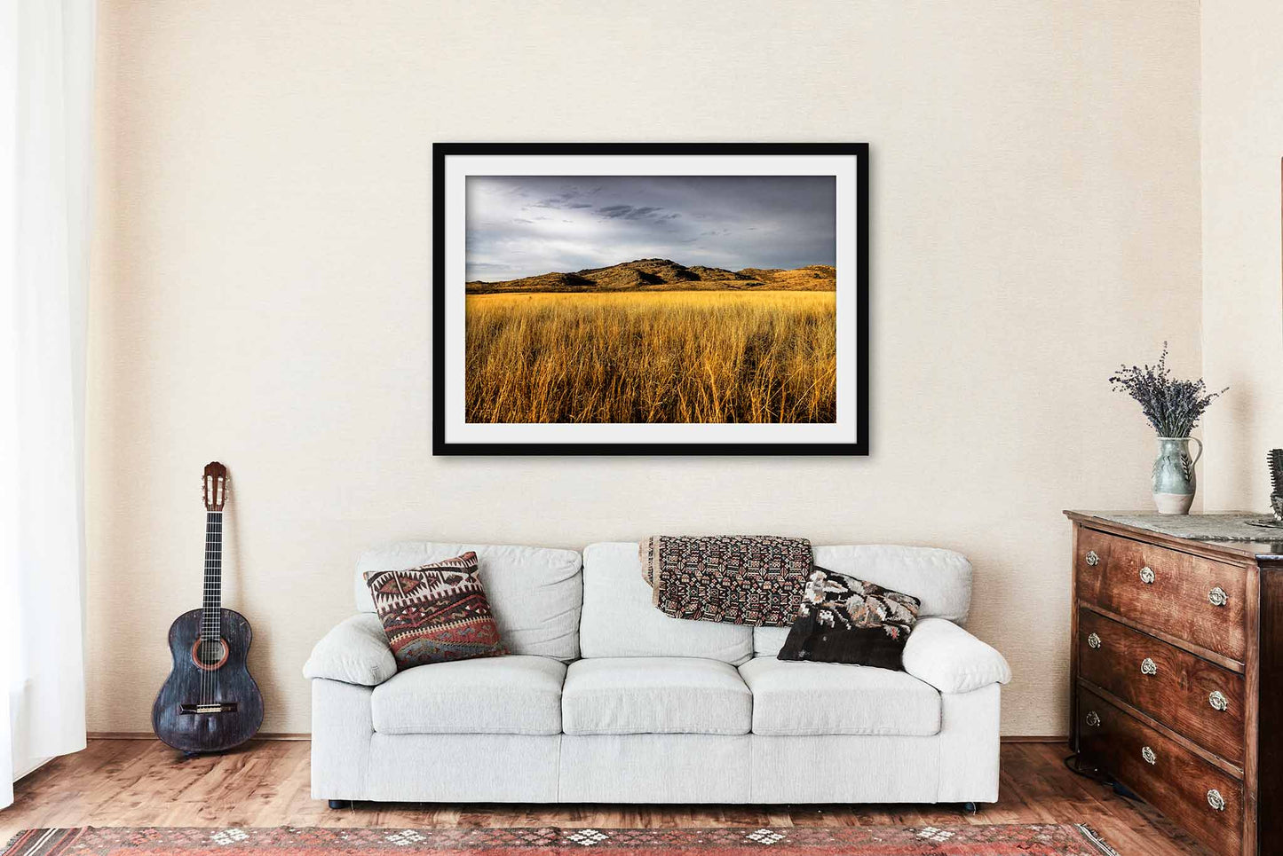 Wichita Mountains Framed and Matted Print | Mountain and Prairie Grass Photo | Great Plains Decor | Oklahoma Landscape Photography | Nature Wall Art | Ready to Hang