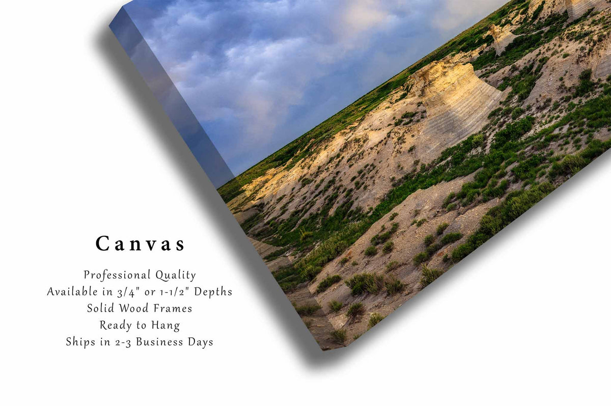 Stormy Sky Over Little Jerusalem Canvas Wall Art | Kansas Great Plains Prairie Bluff Landscape Nature Photography Nature Decor
