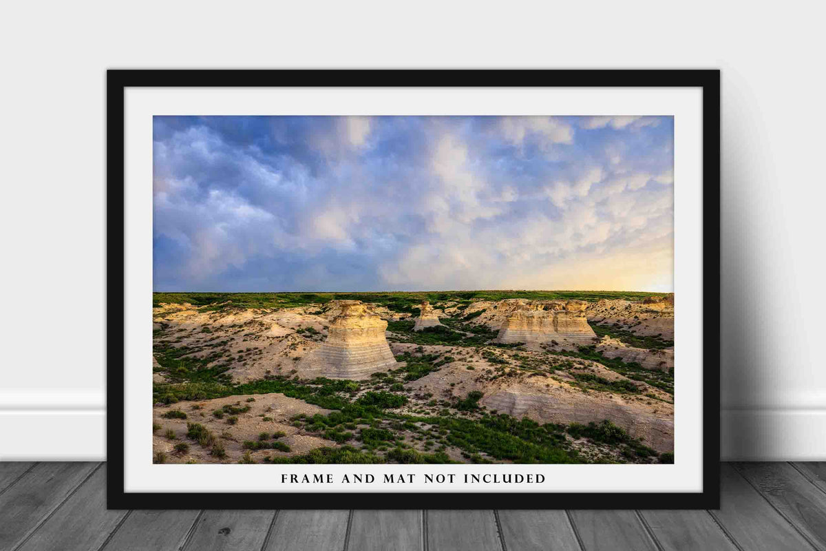 Stormy Sky Over Little Jerusalem Photo Print (Unframed) | Kansas Great Plains Prairie Bluff Landscape Nature Wall Art Nature Decor