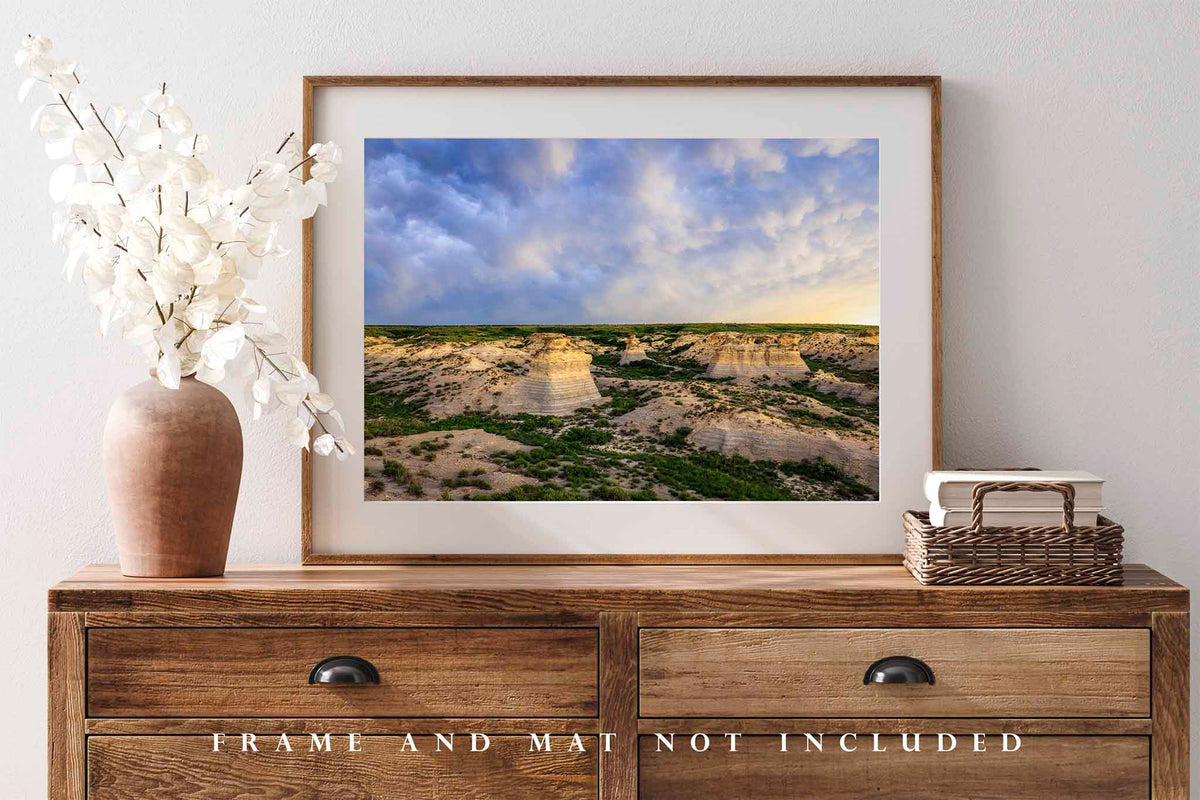 Stormy Sky Over Little Jerusalem Photo Print (Unframed) | Kansas Great Plains Prairie Bluff Landscape Nature Wall Art Nature Decor