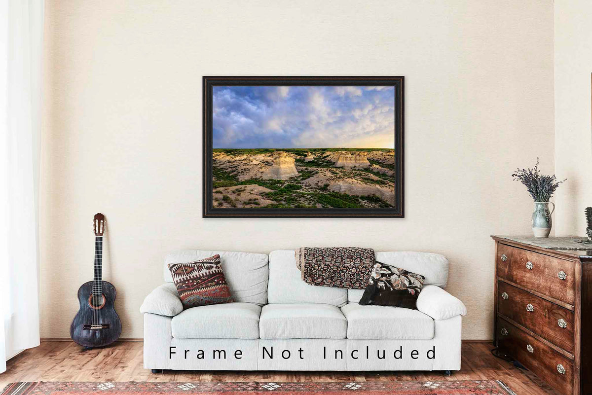 Stormy Sky Over Little Jerusalem Photo Print (Unframed) | Kansas Great Plains Prairie Bluff Landscape Nature Wall Art Nature Decor