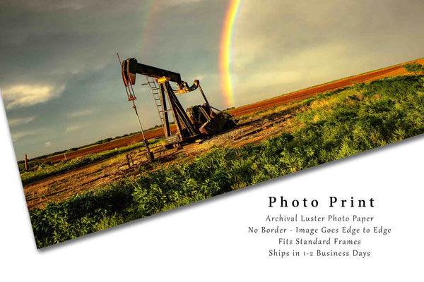 Oilfield Photo Print | Rainbow Ending at Pump Jack Picture | Texas Wall Art | Oil and Gas Photography | Energy Decor