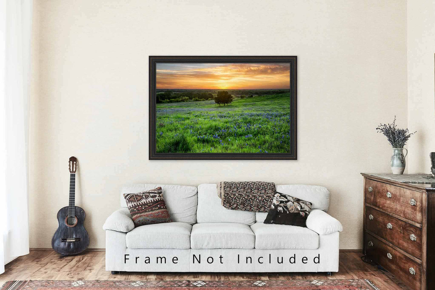 Bluebonnets Photography Print | Lone Tree Picture | Sunset Wall Art | Texas Photo | Nature Decor | Not Framed