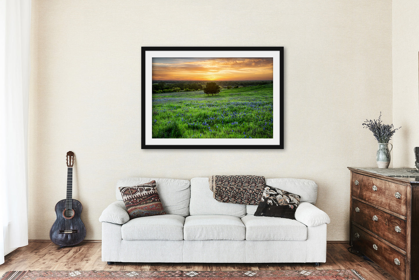 Bluebonnets Framed and Matted Print | Lone Tree Photo | Sunset Decor | Texas Photography | Nature Wall Art | Ready to Hang