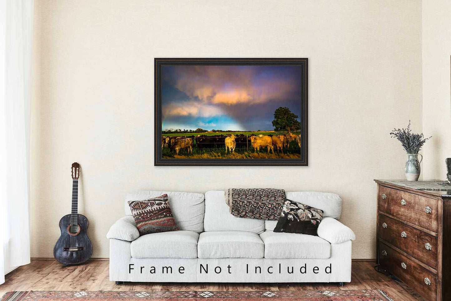 Country Photography Print (Not Framed) Picture of Cows Along Barbed Wire Fence on Stormy Evening in Kansas Cattle Wall Art Farmhouse Decor