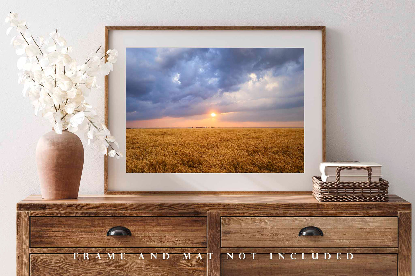 Sun Through Storm Clouds Photography Print | Storm Clouds Picture | Golden Wheat Field Wall Art | Oklahoma Sunset Photo | Farmhouse Decor | Not Framed