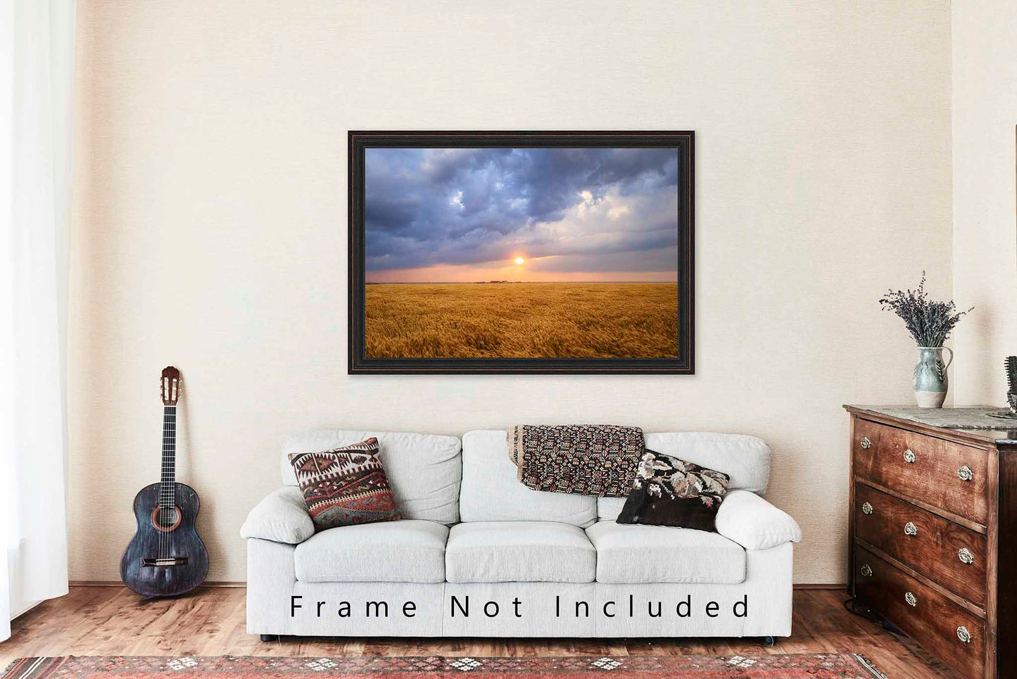 Sun Through Storm Clouds Photography Print | Storm Clouds Picture | Golden Wheat Field Wall Art | Oklahoma Sunset Photo | Farmhouse Decor | Not Framed