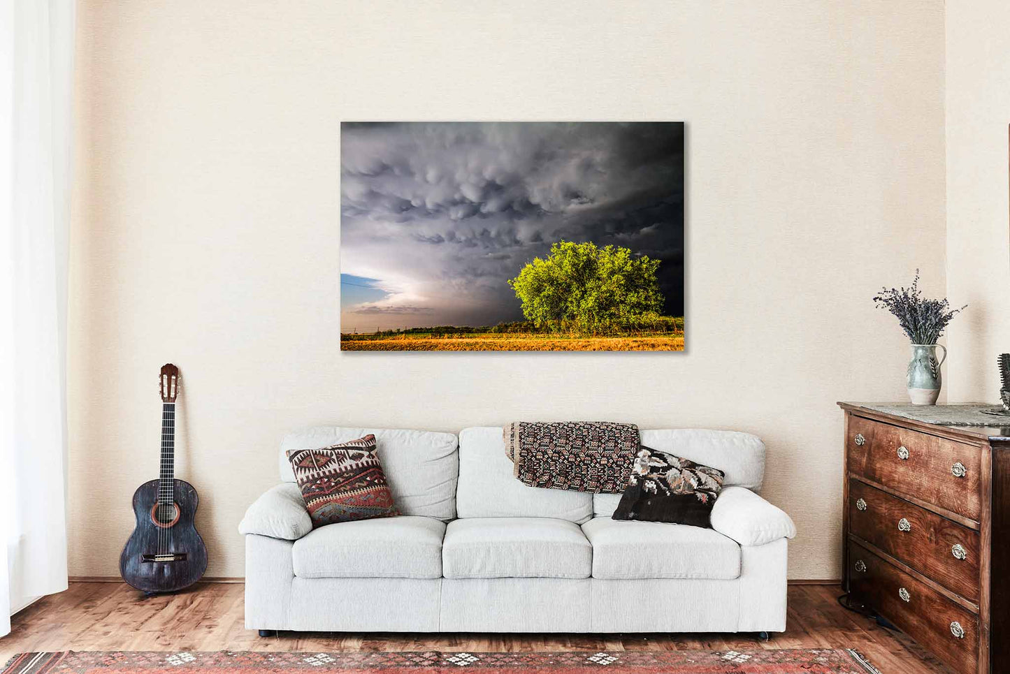 Mammatus Clouds Canvas | Sunlit Tree Gallery Wrap | Stormy Sky Photography | Oklahoma Wall Art | Nature Decor | Ready to Hang