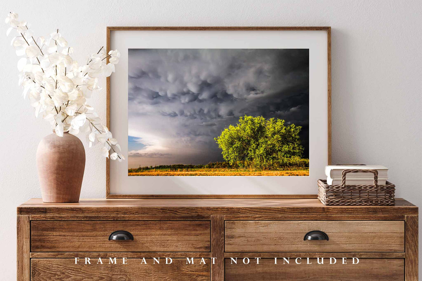 Mammatus Clouds Photography Print | Sunlit Tree Picture | Stormy Sky Wall Art | Oklahoma Photo | Nature Decor | Not Framed