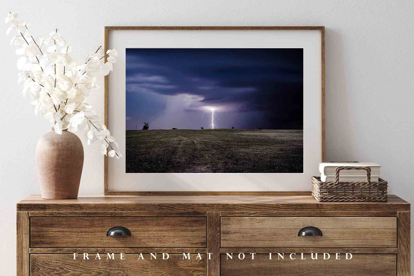 Storm Photography Print - Picture of Lightning Bolt on Stormy Night in Oklahoma - Weather Wall Art Thunderstorm Sky Photo Artwork Decor