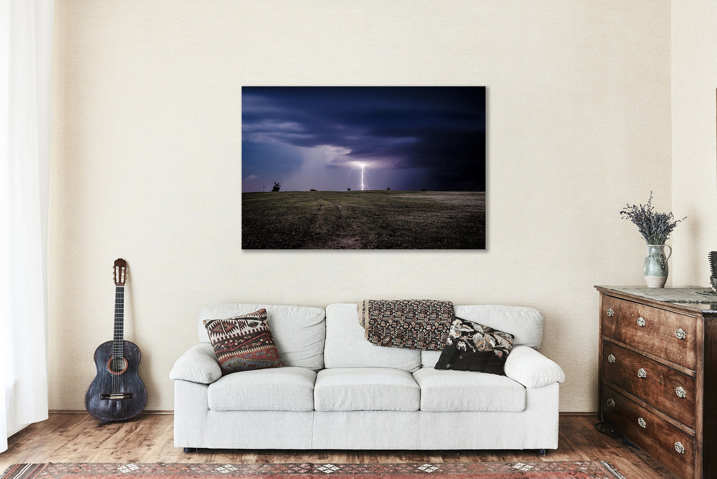 Storm Wall Art - Aluminum Metal Print of Lightning Bolt on Dark and Stormy Night in Oklahoma Thunderstorm Photography Extreme Nature Decor