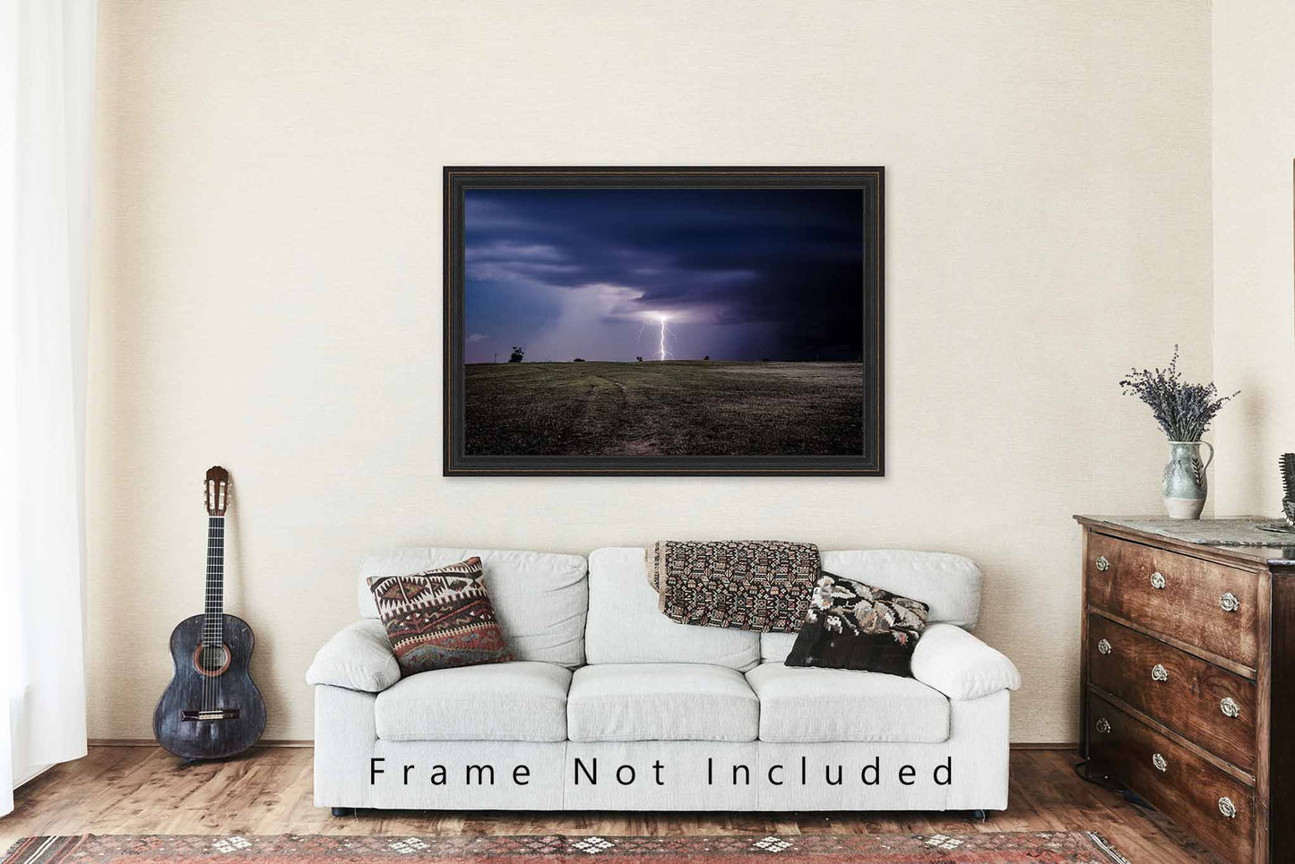 Storm Photography Print - Picture of Lightning Bolt on Stormy Night in Oklahoma - Weather Wall Art Thunderstorm Sky Photo Artwork Decor