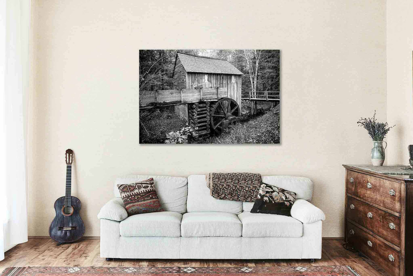 John Cable Mill Canvas | Black and White Gallery Wrap | Cades Cove Photography | Tennessee Wall Art | Great Smoky Mountains Decor | Ready to Hang