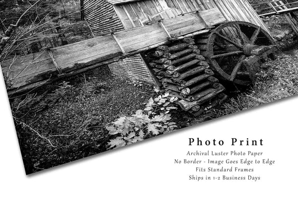 Black and White Photography Print - Fine Art Picture of Old Mill in Cades Cove Smoky Mountains Tennessee Home Decor Artwork Rustic Photo