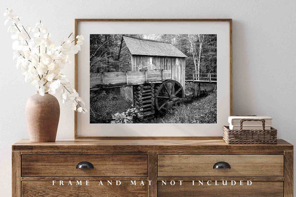 Black and White Photography Print - Fine Art Picture of Old Mill in Cades Cove Smoky Mountains Tennessee Home Decor Artwork Rustic Photo