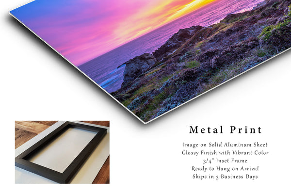 Coastal Metal Print on Aluminum of Colorful Sunset Over Pacific Ocean at Big Sur California West Coast Wall Art Seascape Decor