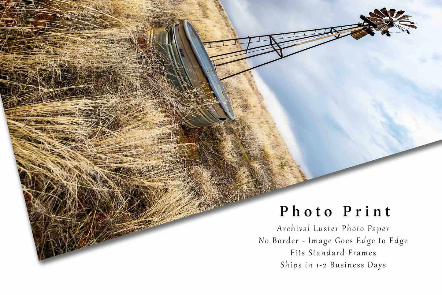 Old Windmill and Water Tank Photography Print | Vertical Country Picture | Oklahoma Wall Art | Farm Photo | Farmhouse Decor | Not Framed