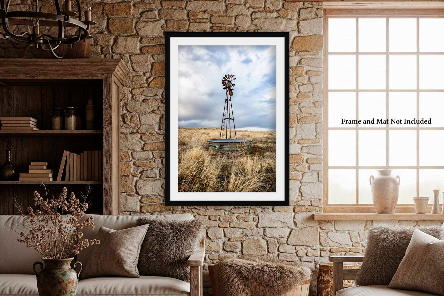 Old Windmill and Water Tank Photography Print | Vertical Country Picture | Oklahoma Wall Art | Farm Photo | Farmhouse Decor | Not Framed