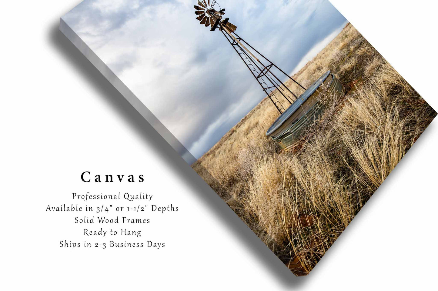 Country Canvas Wall Art (Ready to Hang) Vertical Gallery Wrap of Old Windmill and Water Tank in Prairie Grass in Oklahoma Farm Photography Farmhouse Decor