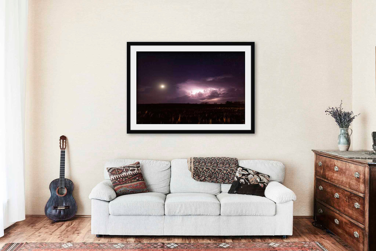 Supercell Thunderstorm Framed and Matted Print | Storm and Moon Photo | Night Sky Decor | Oklahoma Photography | Celestial Wall Art | Ready to Hang