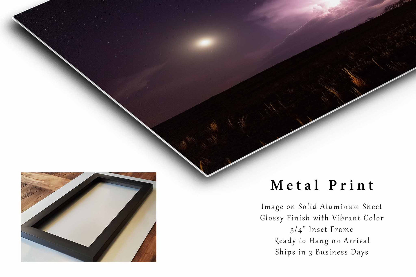 Supercell Thunderstorm Metal Print | Storm and Moon Photography | Night Sky Wall Art | Oklahoma Photo | Celestial Decor | Ready to Hang