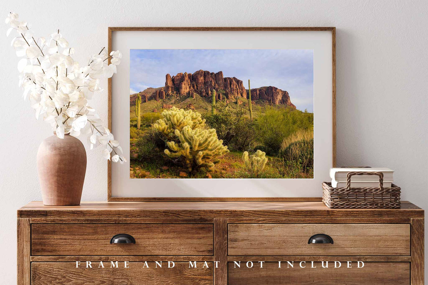 Superstition Mountains Photography Print | Cholla Cactus Picture | Lost Dutchman Wall Art | Arizona Landscape Photo | Desert Southwest Decor | Not Framed