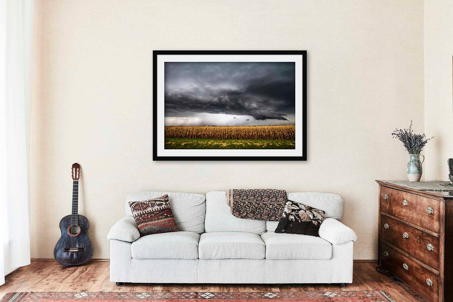 Storm Over Corn Field Framed and Matted Print | Thunderstorm Photo | Farm Decor | Kansas Photography | Farmhouse Wall Art | Ready to Hang