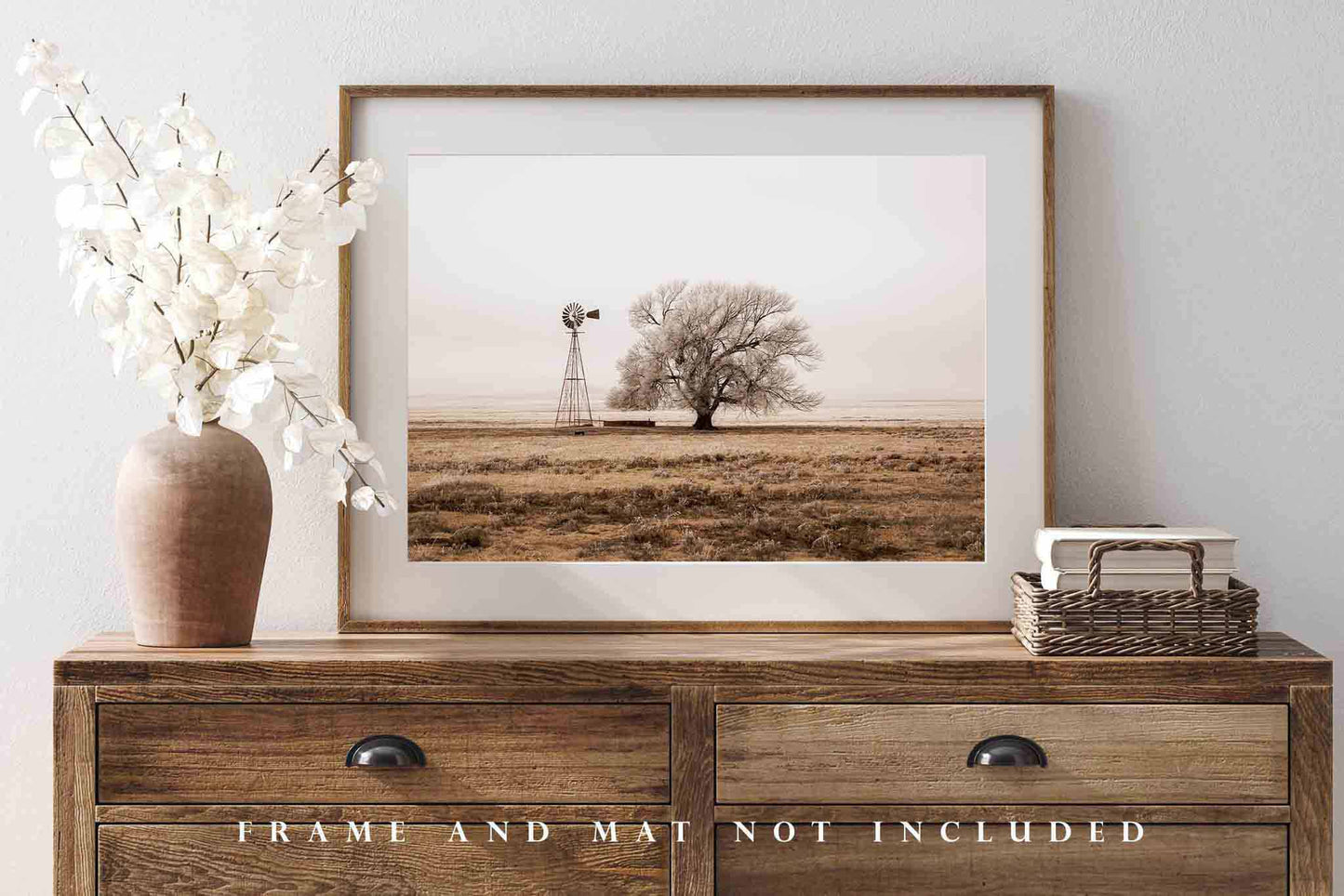 Country Photography Print | Windmill and Tree Picture | New Mexico Wall Art | Sepia Photo | Farmhouse Decor | Not Framed