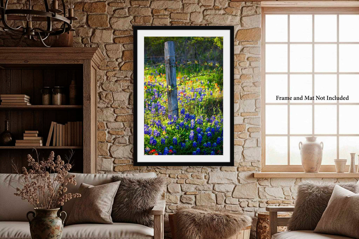 Bluebonnets Photography Print | Fence Post Picture | Vertical Wildflower Wall Art | Texas Photo | Country Decor | Not Framed