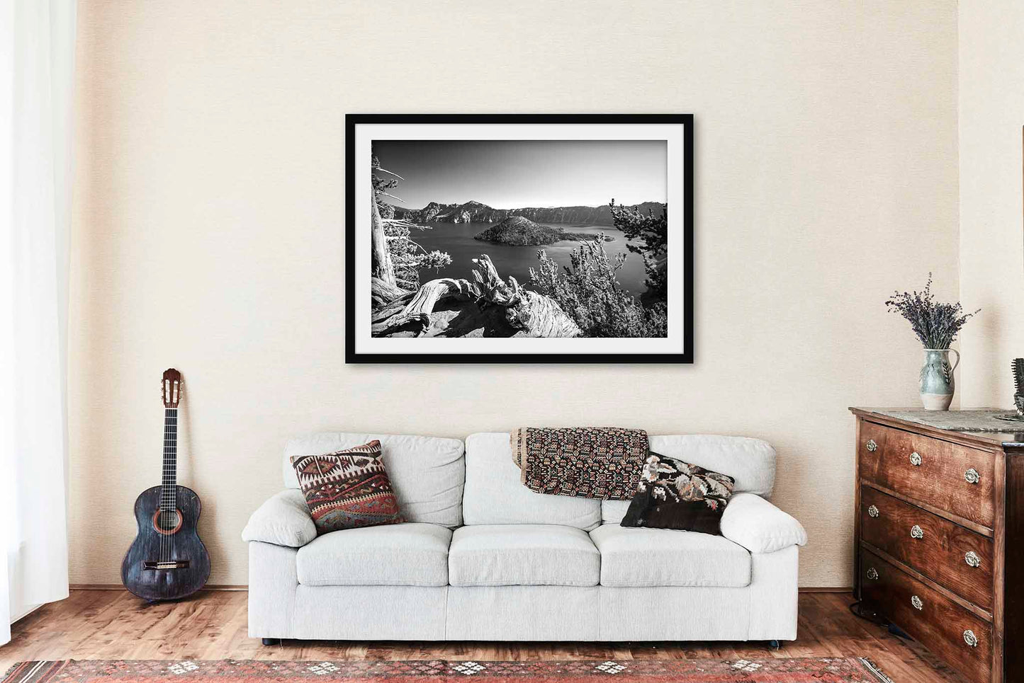 Crater Lake Framed and Matted Print | Black and White Photo | Pacific Northwest Decor | Oregon Landscape Photography | Nature Wall Art | Ready to Hang