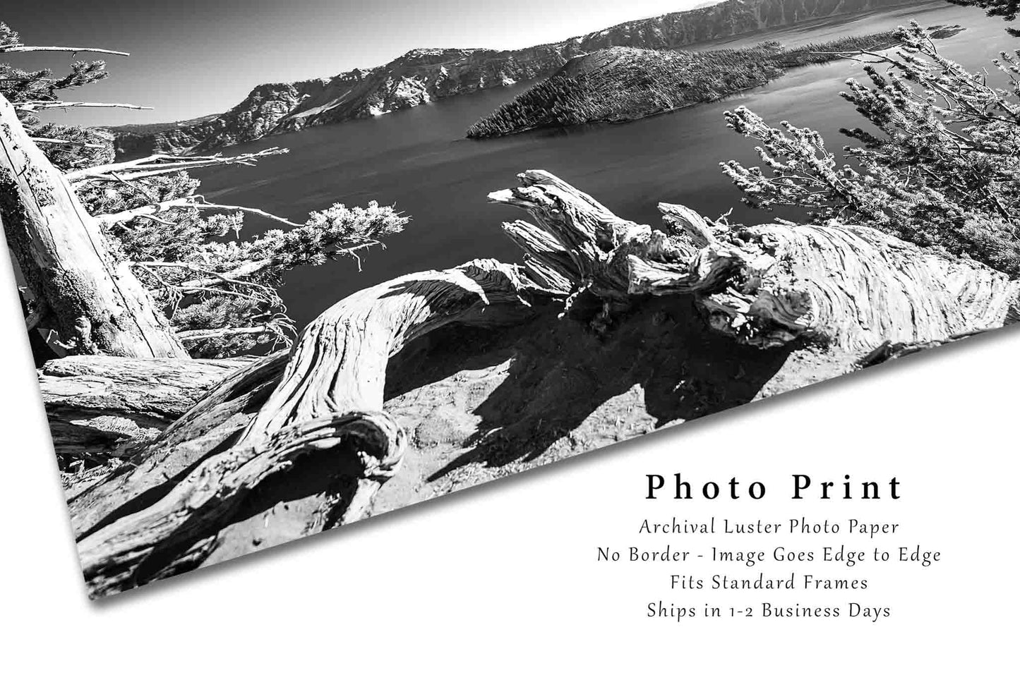 Pacific Northwest Photo Print | Black and White Crater Lake Picture | Oregon Wall Art | Landscape Photography | Nature Decor