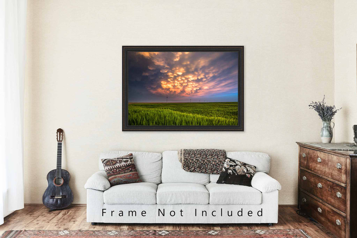 Fine Art Sky Photography Print - Picture of Sunlit Mammatus Clouds Over Fields in Western Kansas Nature Photograph Scenic Home Decor