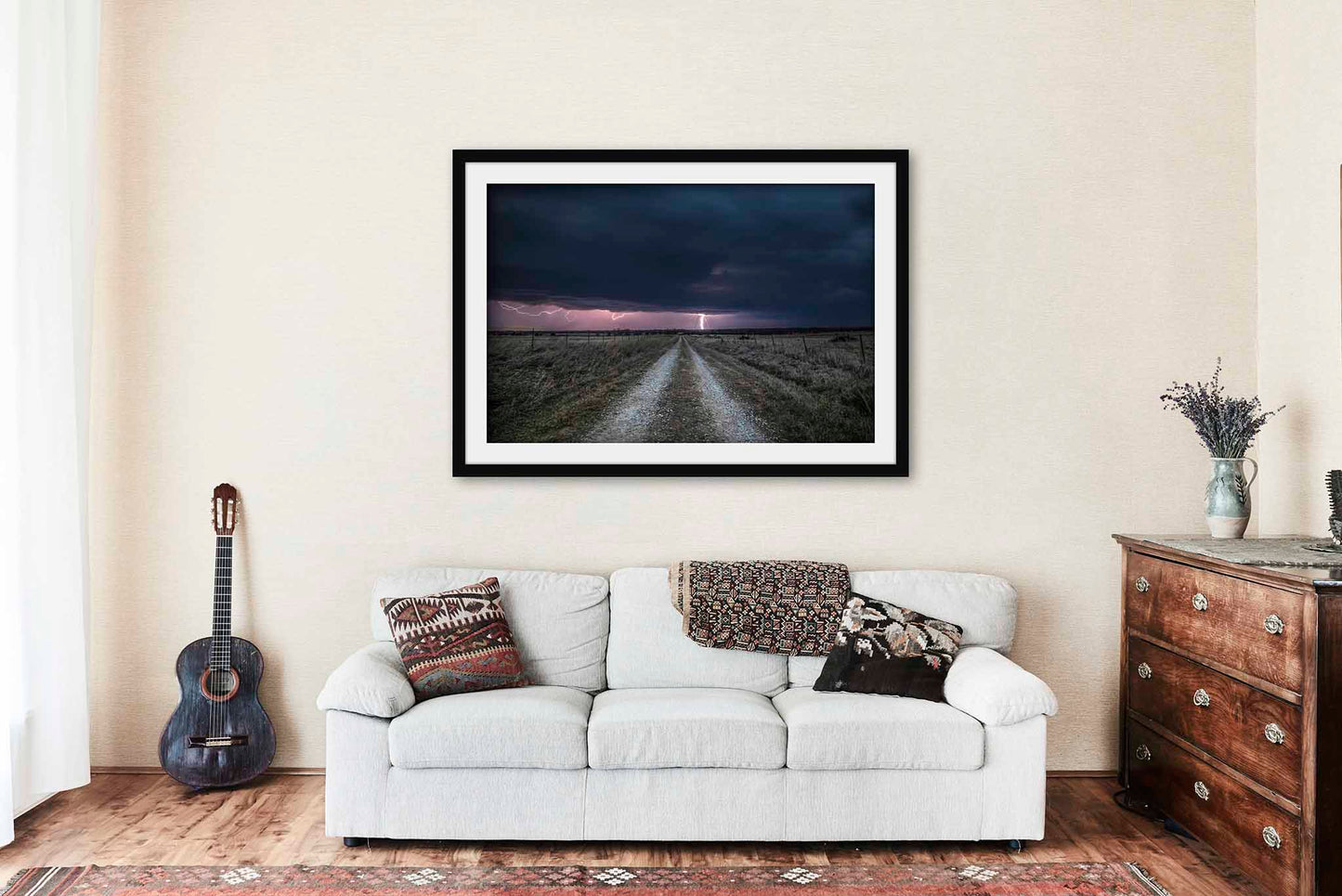 Stormy Night Framed and Matted Print | Lightning Down Country Road Photo | Thunderstorm Decor | Kansas Photography | Weather Wall Art | Ready to Hang