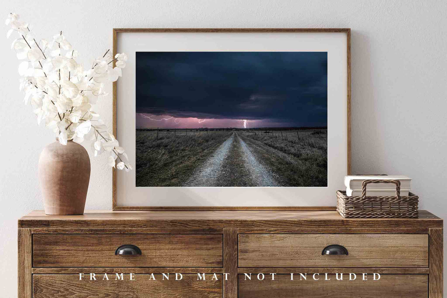Stormy Night Photography Print | Lightning Down Country Road Picture | Thunderstorm Wall Art | Kansas Photo | Weather Decor | Not Framed