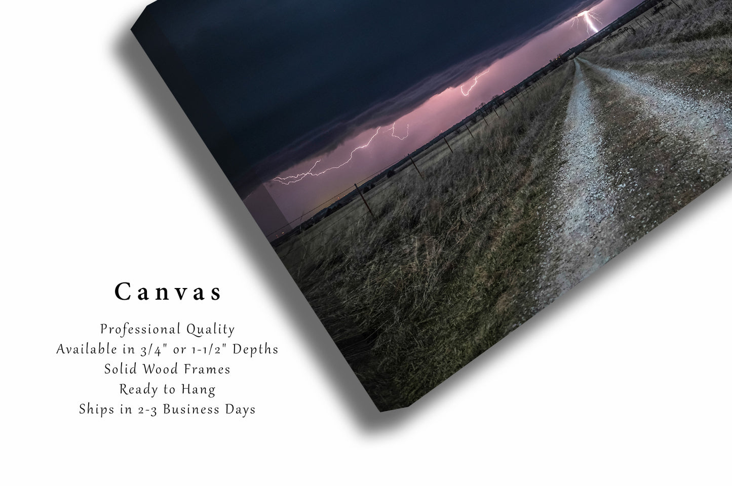 Canvas Wall Art | Lightning Down Country Road Picture | Thunderstorm Gallery Wrap | Kansas Photography | Moody Nature Decor