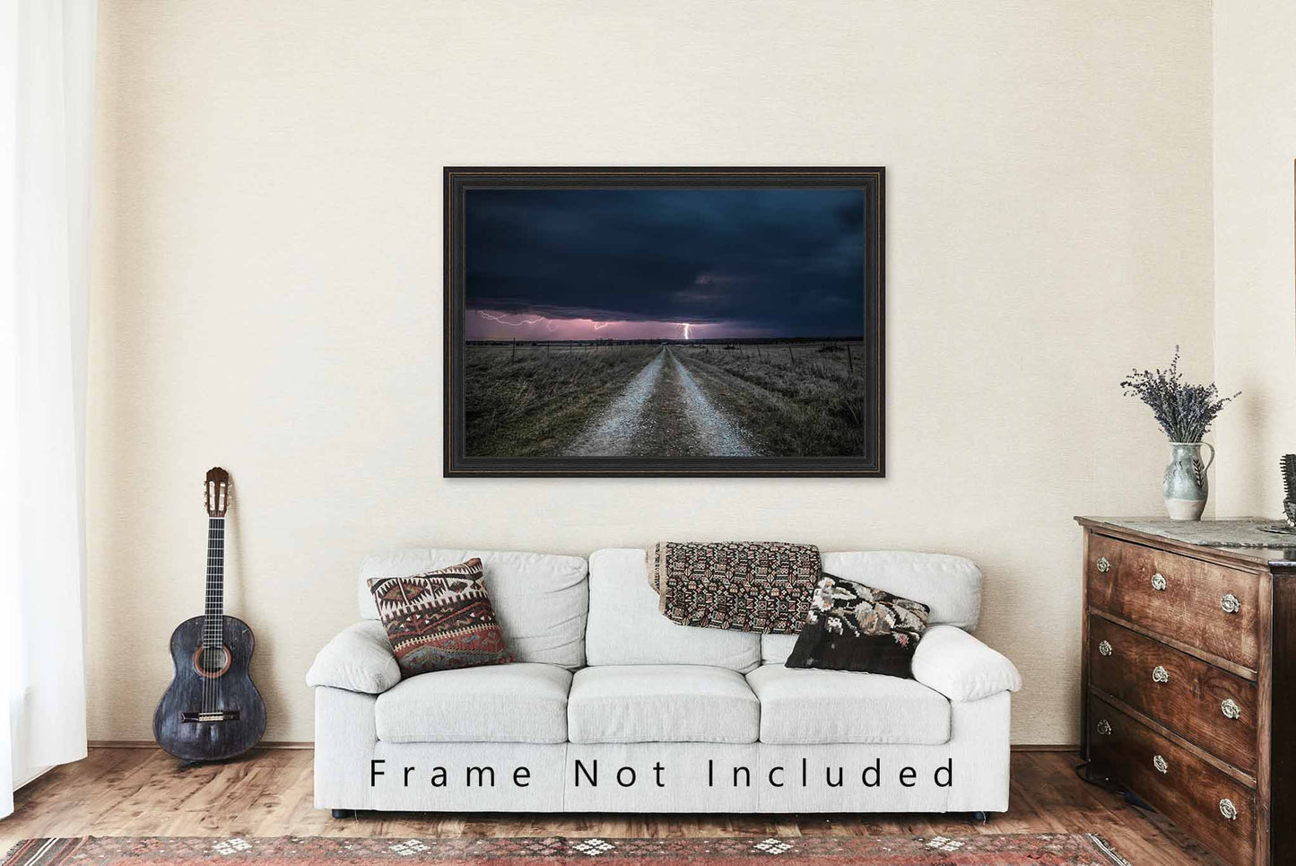 Stormy Night Photography Print | Lightning Down Country Road Picture | Thunderstorm Wall Art | Kansas Photo | Weather Decor | Not Framed