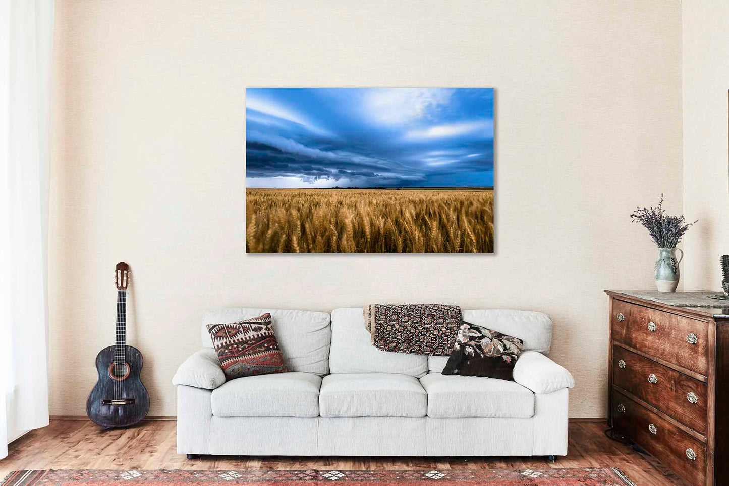 Stormy Sky Canvas | Golden Wheat Field Gallery Wrap | Farm and Country Photography | Kansas Landscape Wall Art | Farmhouse Decor | Ready to Hang