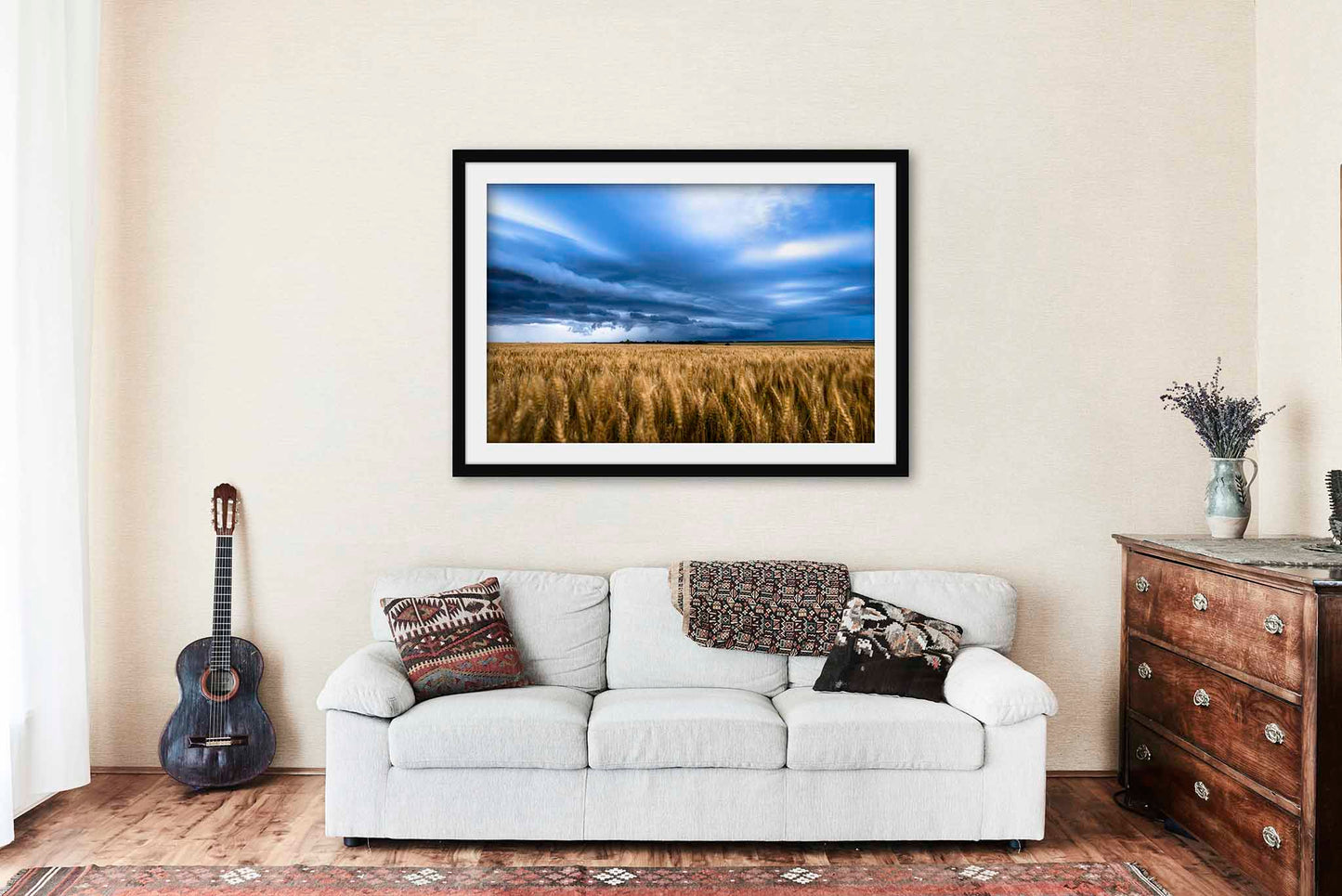 Stormy Sky Framed and Matted Print | Golden Wheat Field Photo | Farm and Country Decor | Kansas Landscape Photography | Farmhouse Wall Art | Ready to Hang